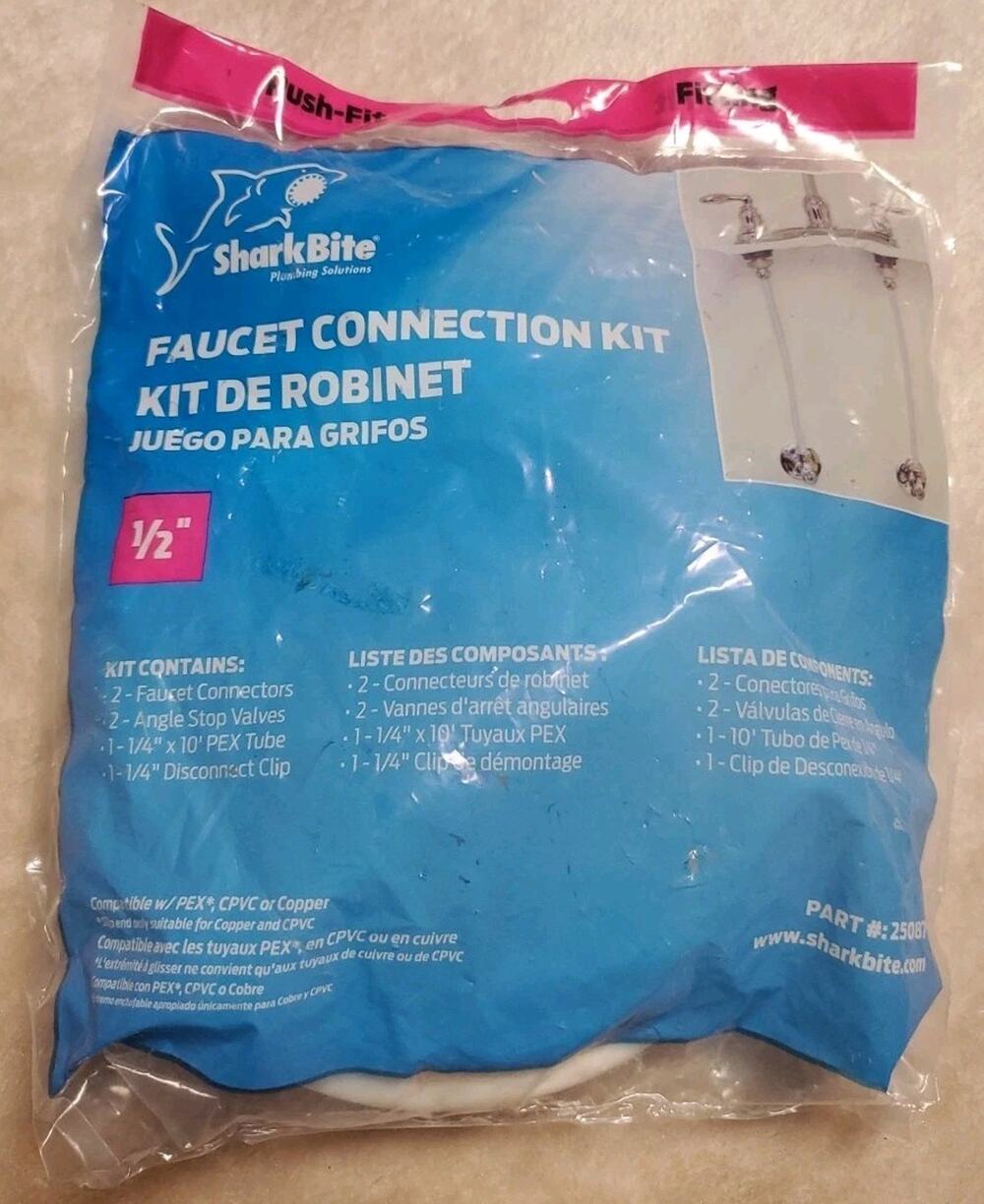 SharkBite 25087 Faucet Connection Kit 1/2 in Push‑To‑Connect Supply Line NEW